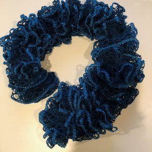 Hand made scarf - Teal blue cotton with sparkles